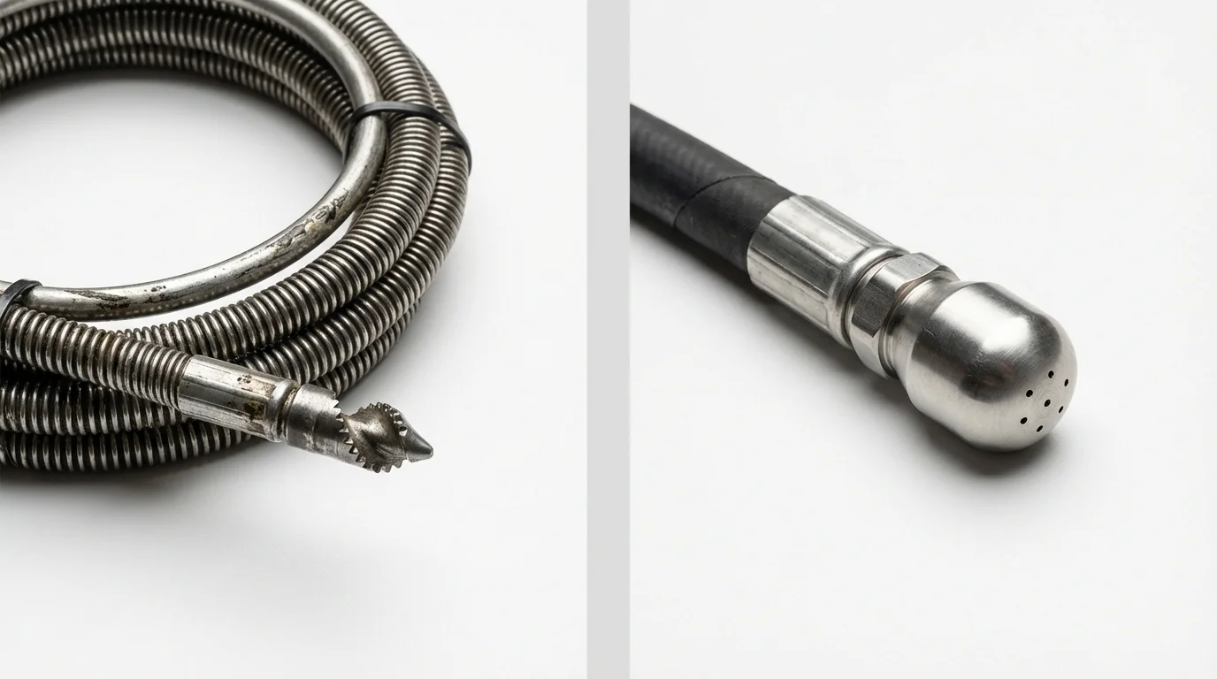 Drain snake cable and hydro jetting nozzle used for drain cleaning in Philadelphia, MS