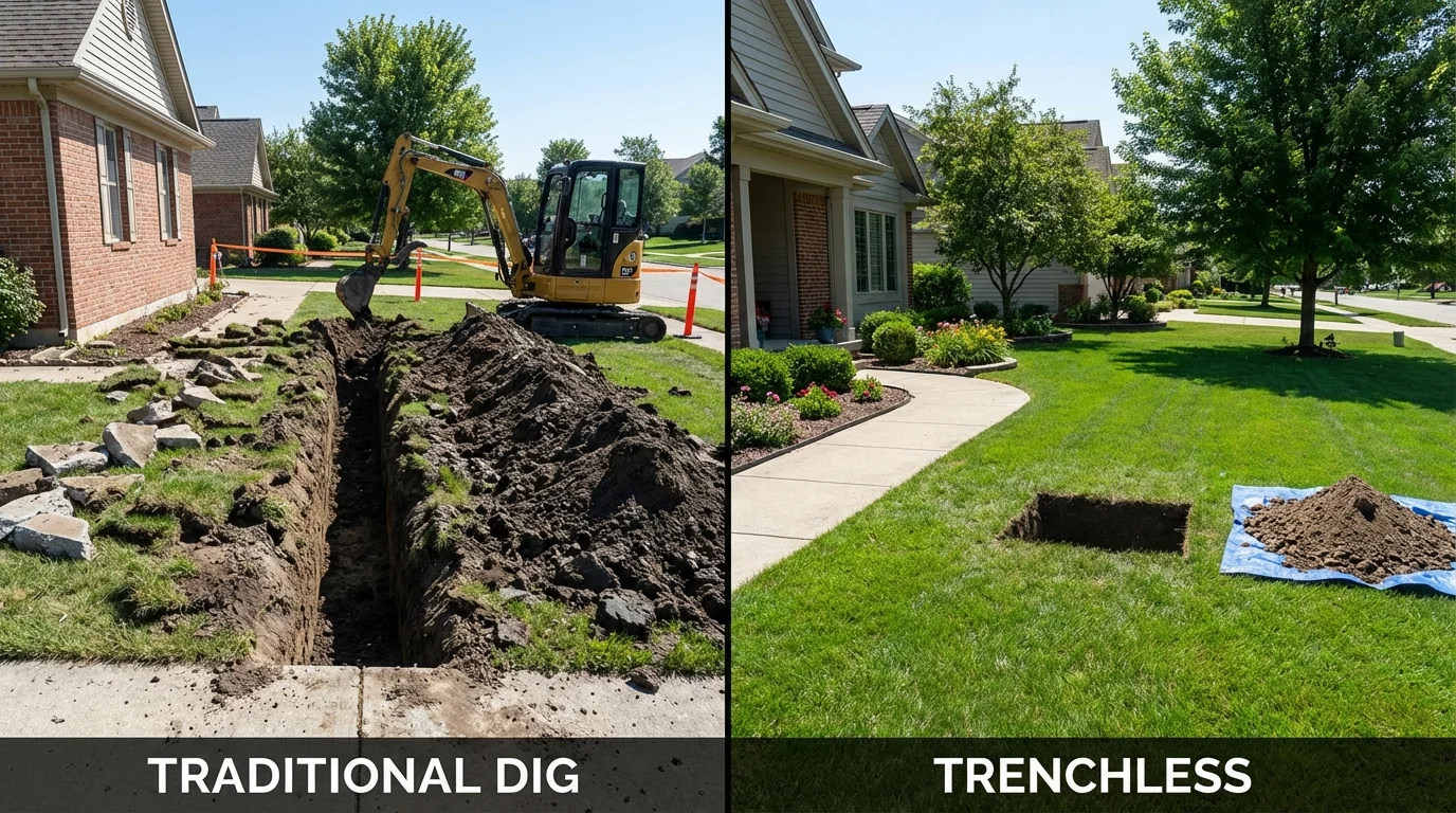 Trenchless sewer repair with minimal yard damage versus traditional excavation in Philadelphia, MS